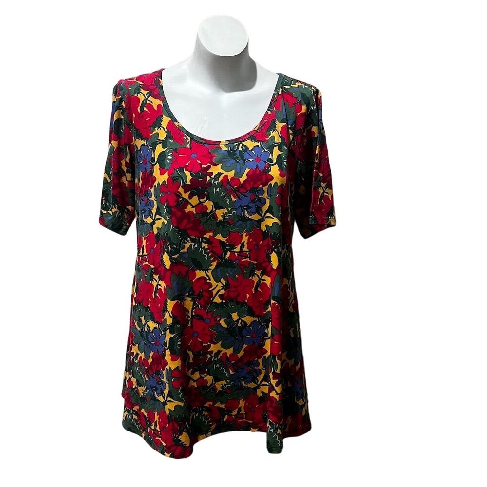 LuLaRoe Perfect Tee Floral Print Short Sleeve Shirt Women's Size Large Multicolo